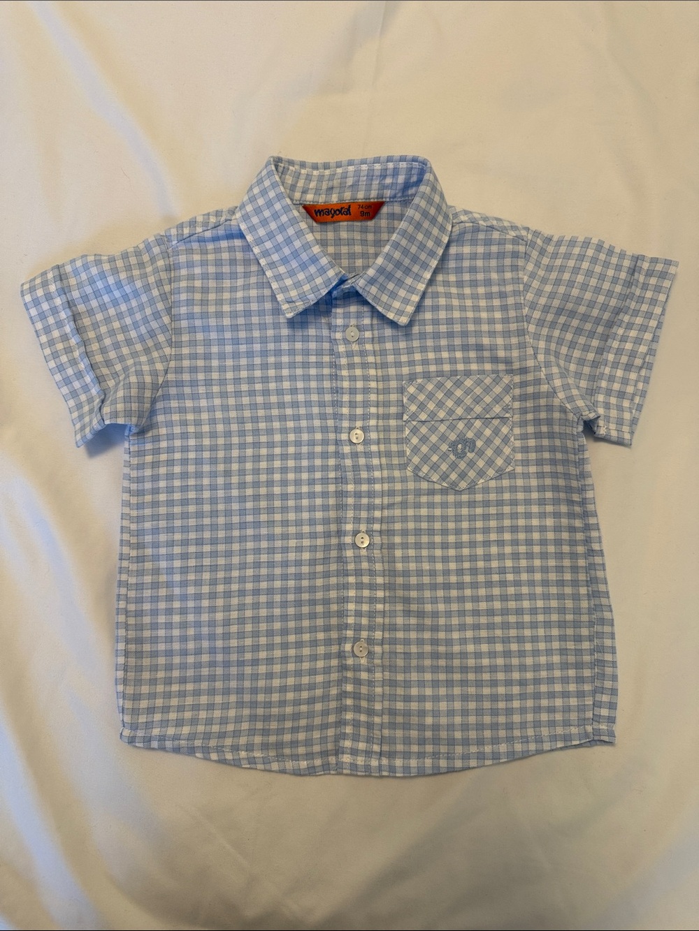 Mayoral Light Blue Gingham Button-Down Shirt